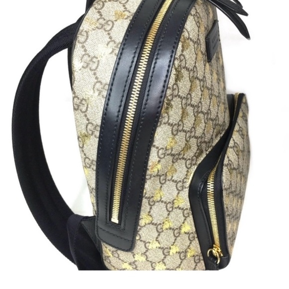 Gucci Beige and Brown Bee Pattern Backpack - Picture 3 of 14
